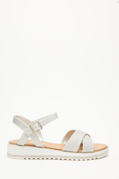 Wide Fit Silver Cross Strap Sandals